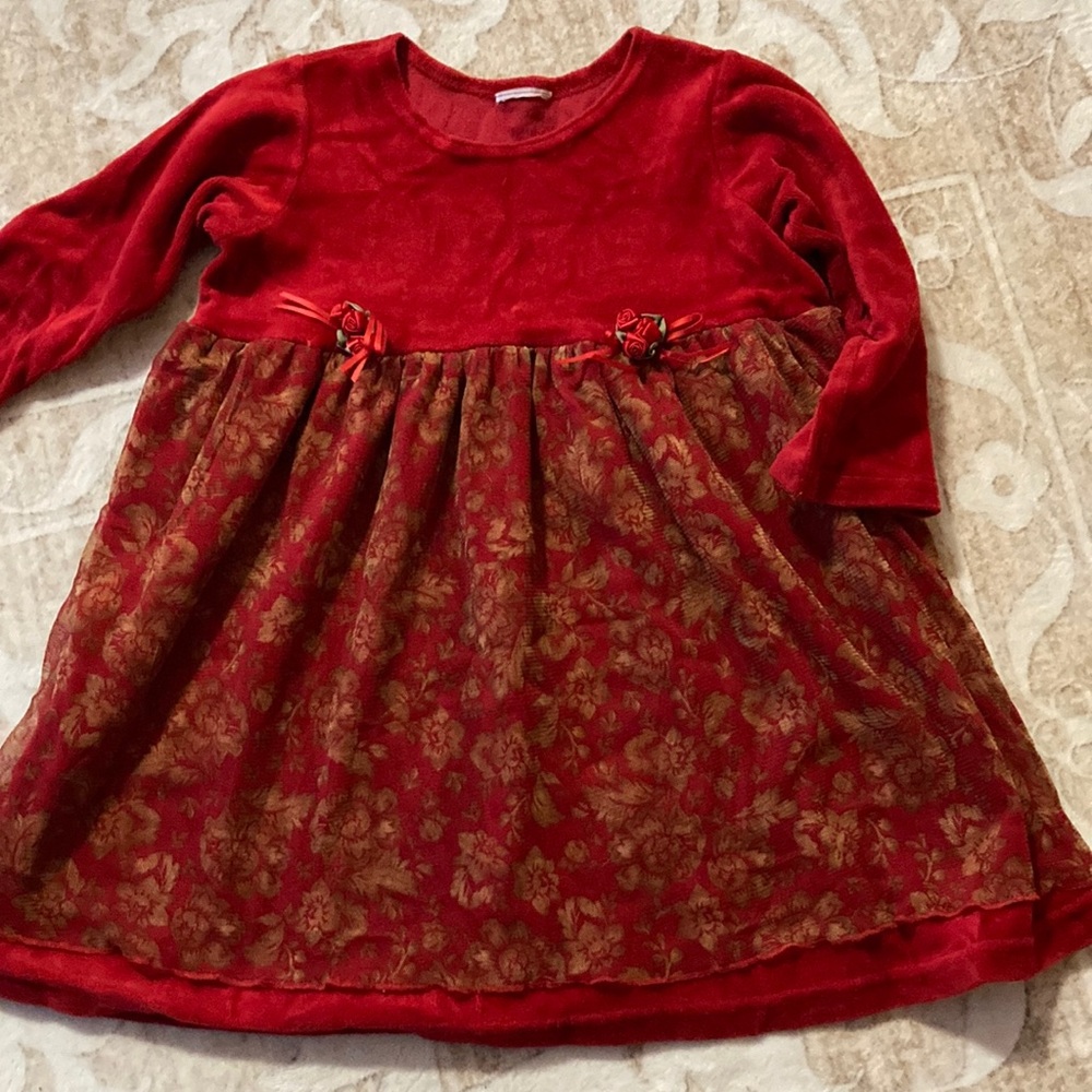 Elegant Red Floral Kids Dress
